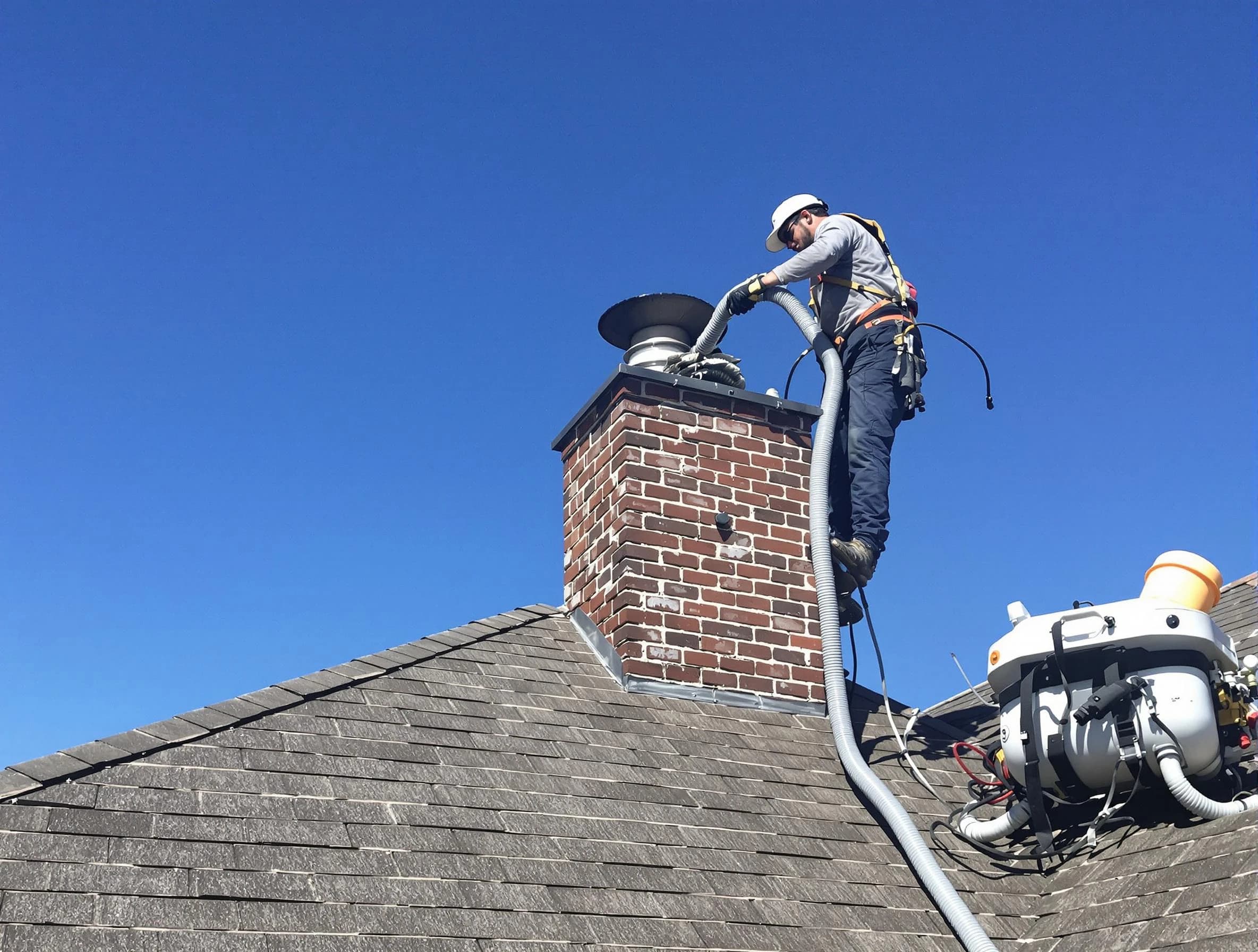 Dedicated Cranford Chimney Sweep team member cleaning a chimney in Cranford, NJ