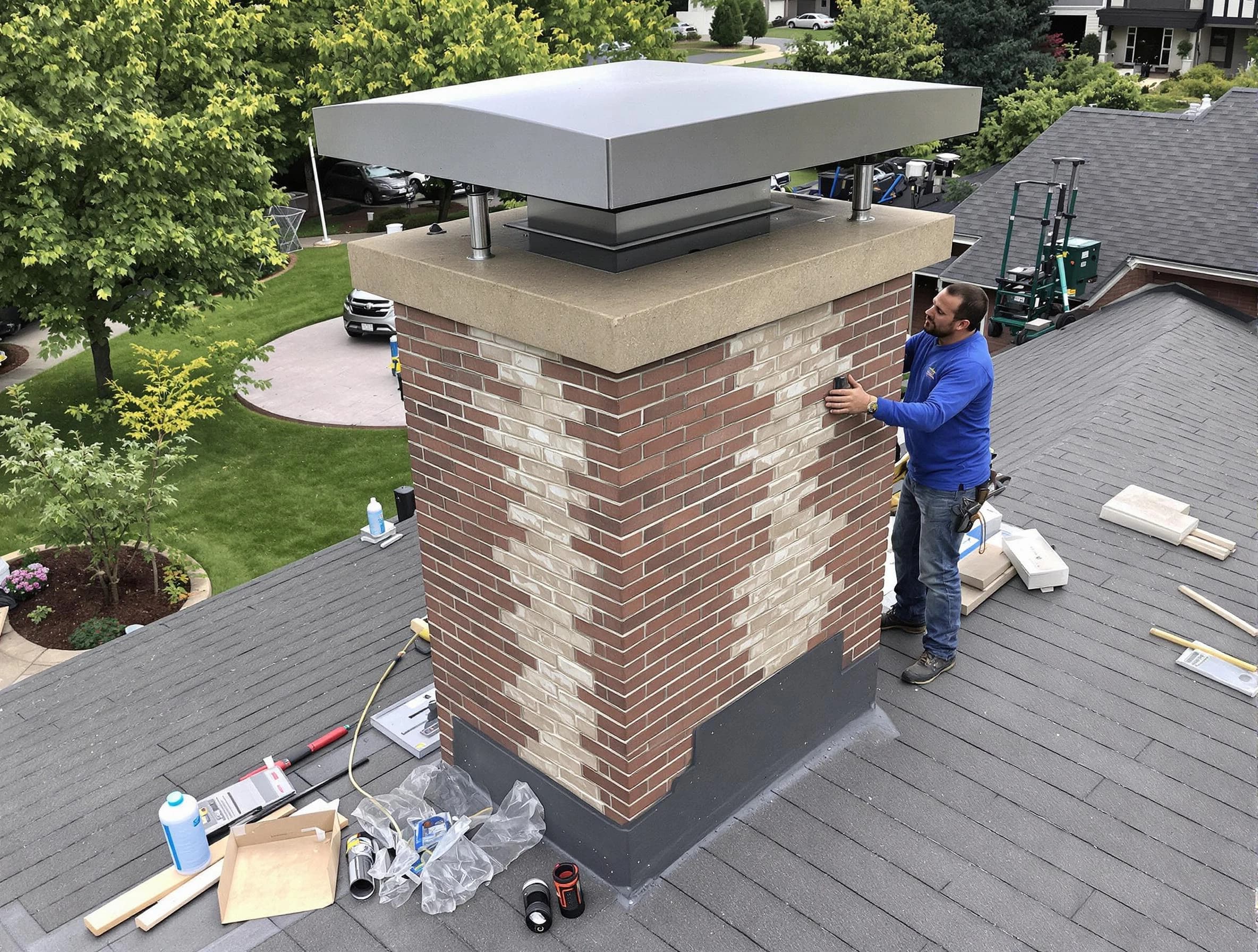 Cranford Chimney Sweep team working on a custom chimney remodel in Cranford, NJ