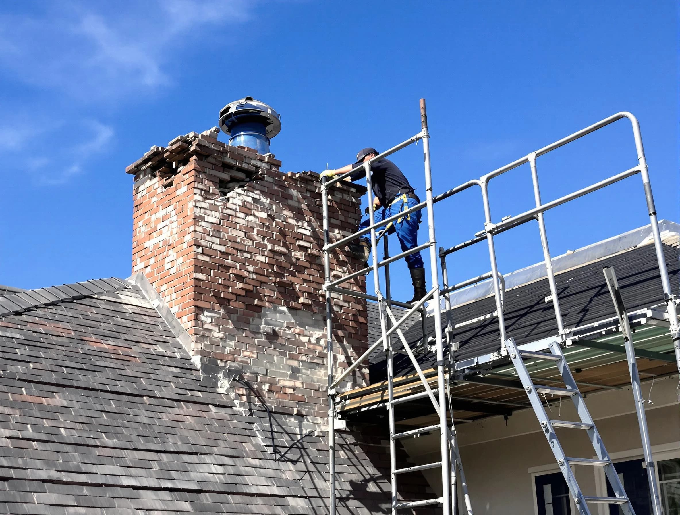 Rebuilding a chimney structure by Cranford Chimney Sweep in Cranford, NJ