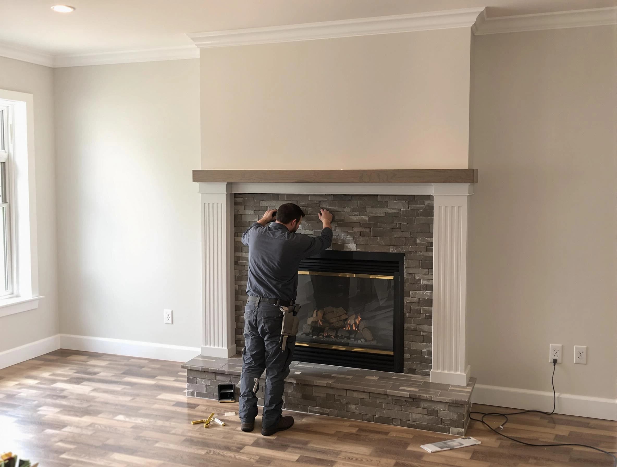 Cranford Chimney Sweep finishing a custom fireplace install in Cranford, NJ