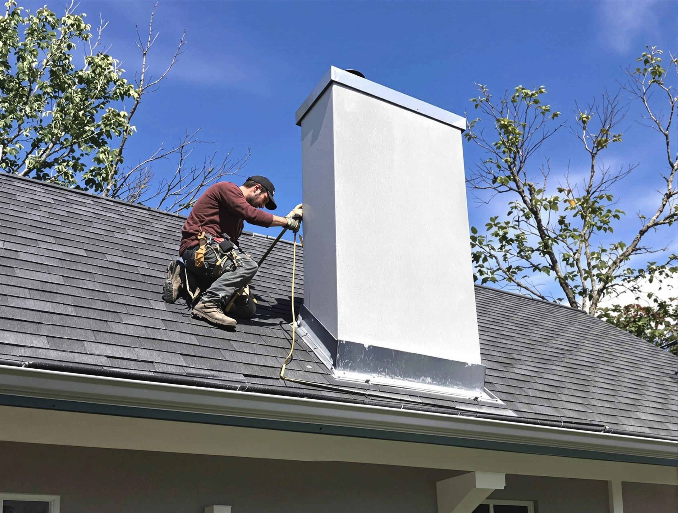 Cranford Chimney Sweep team member finishing chimney construction in Cranford, NJ